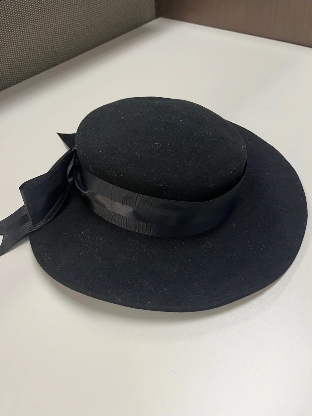 Michael Howard’s 100% Wool Black Wide-Brim Hat with Satin Ribbon
